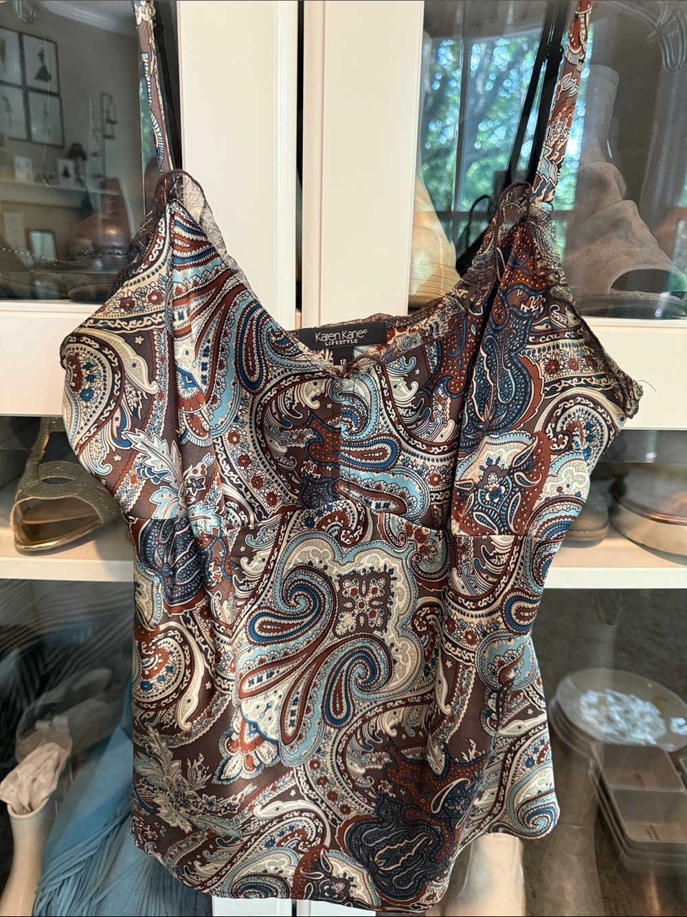 Karen Kane Paisley Satin Camisole — Blue & Brown